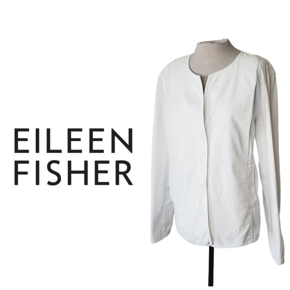 Eileen Fisher Jacket Cotton Snap Button Lightweight White XL